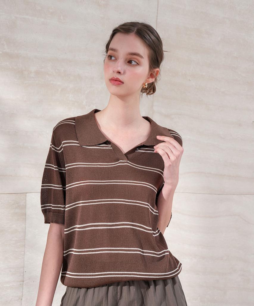 PIGMENT Semi-Open Stripe Collared Knit (Tdsw260510)