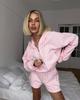 Женский весенне-летний розовый худи с капюшоном и шорты - Модный, молодежный повседневный костюм-двойка