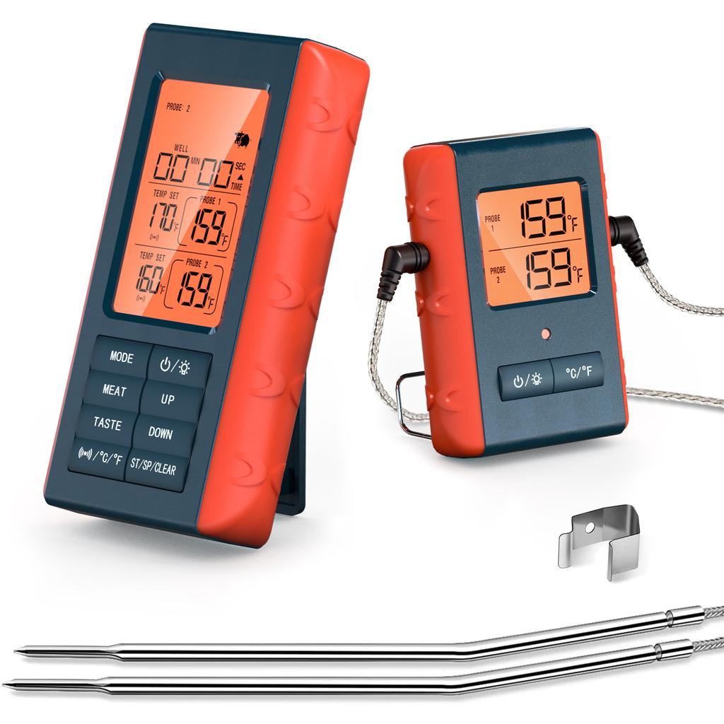 Беспроводной термометр для мяса с 2 штангами для приготовления пищи на гриле, цифровой термометр для мяса
