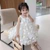 Платье принцессы для девочек, летнее платье, детское платье, платье без рукавов в корейском стиле, пончо, детское платье
