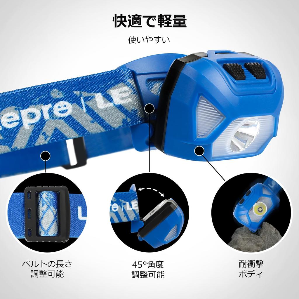 Lepro Rechargeable 300 Lumens LED Set of 2 Red Hours of IPX4 Ideal for Night Outdoor and Power Compact and Lightweight USB-C Headlamp, High-Brightness