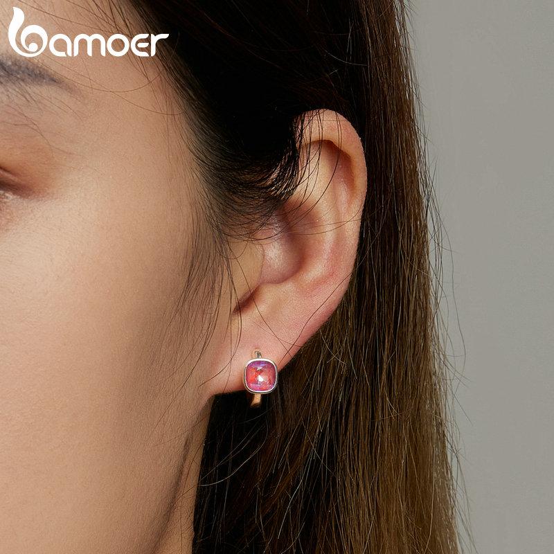 Bamoer 925 пробы серебро мокко флуоресцентные пряжки для ушей для женщин ювелирные изделия люксовый бренд серьги подарок