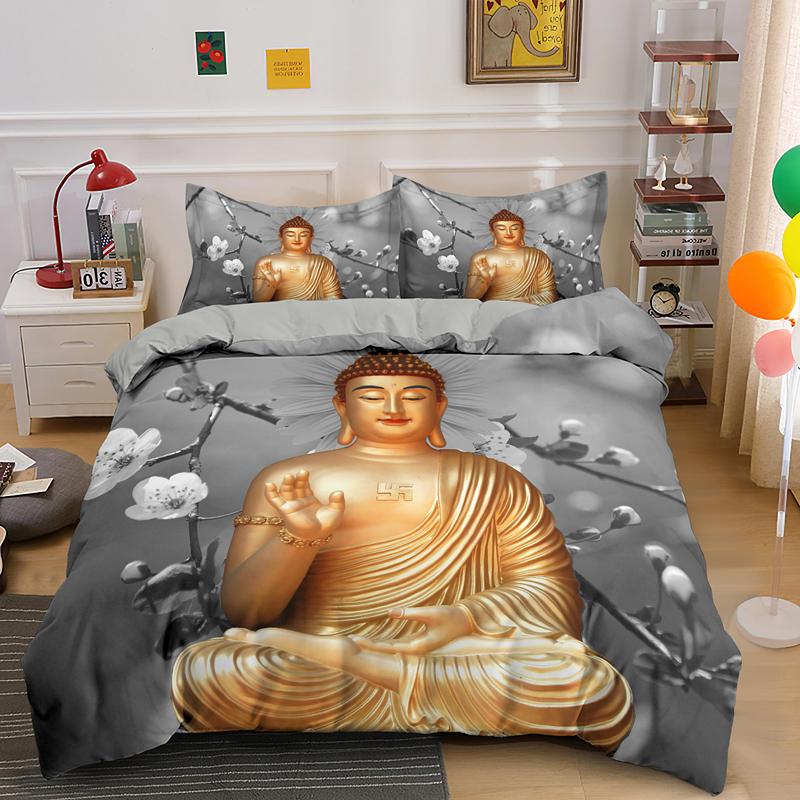 Комплект пододеяльника Будда Кинг/Квин Комплект постельного белья для мальчиков, подростков, взрослых Постельные принадлежности Пододеяльник Наволочка Полиэстер Покрывало для одеяла