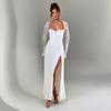 Europe and America Cross Border Women's Clothing New Fashionable, Elegant and Sexy Silm Lace Long Sleeves Patchwork Dress Slit Dress