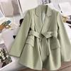 Деловой костюм с галстуком-бабочкой, пиджак для женщин, пиджаки, пальто, модные пиджаки с поясом, корейский свободный повседневный пиджак