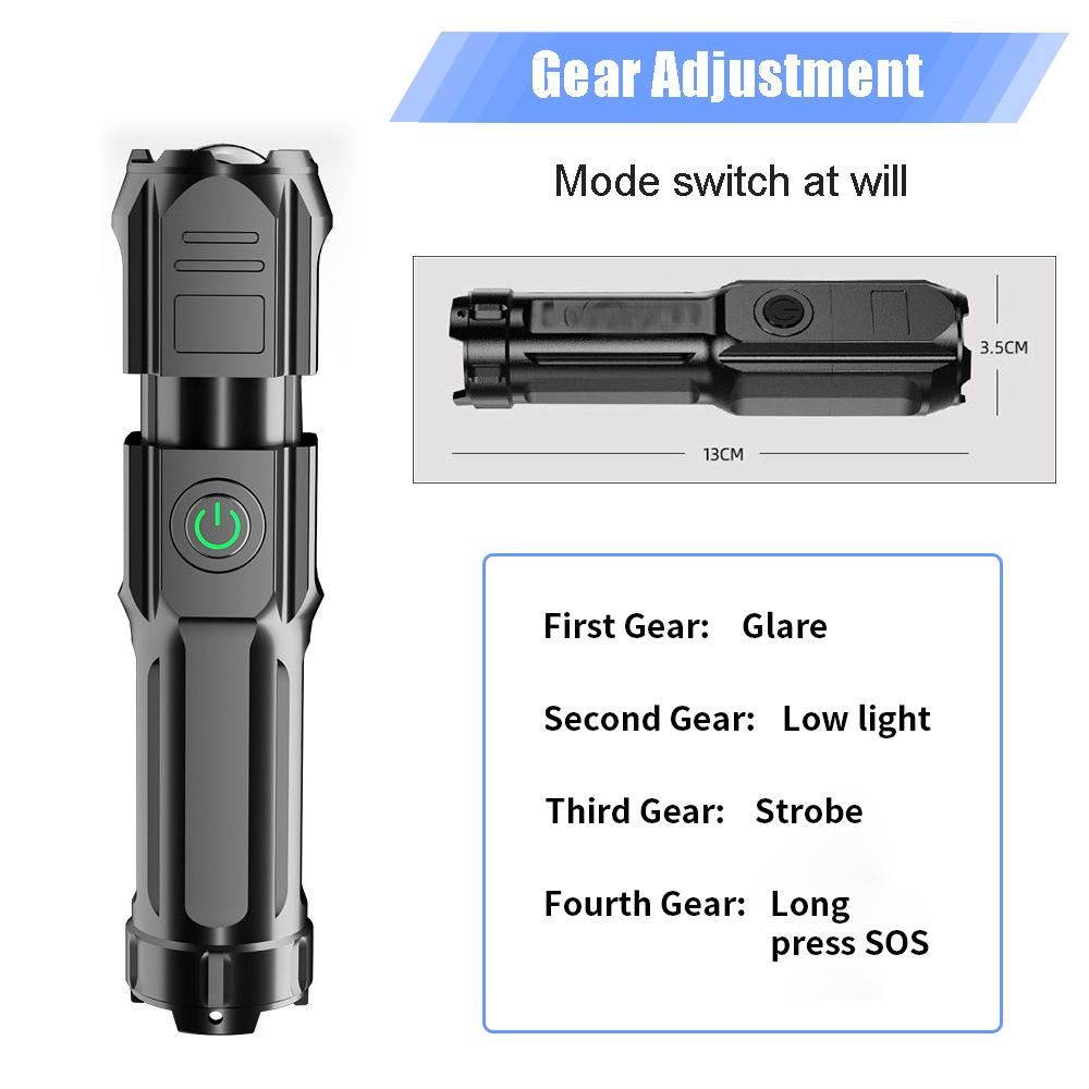 USB Rechargeable Led Flashlight Telescopic Zoomable Tactical  Torch Portable Spotlight Long-Range Flood Camping Flashlights