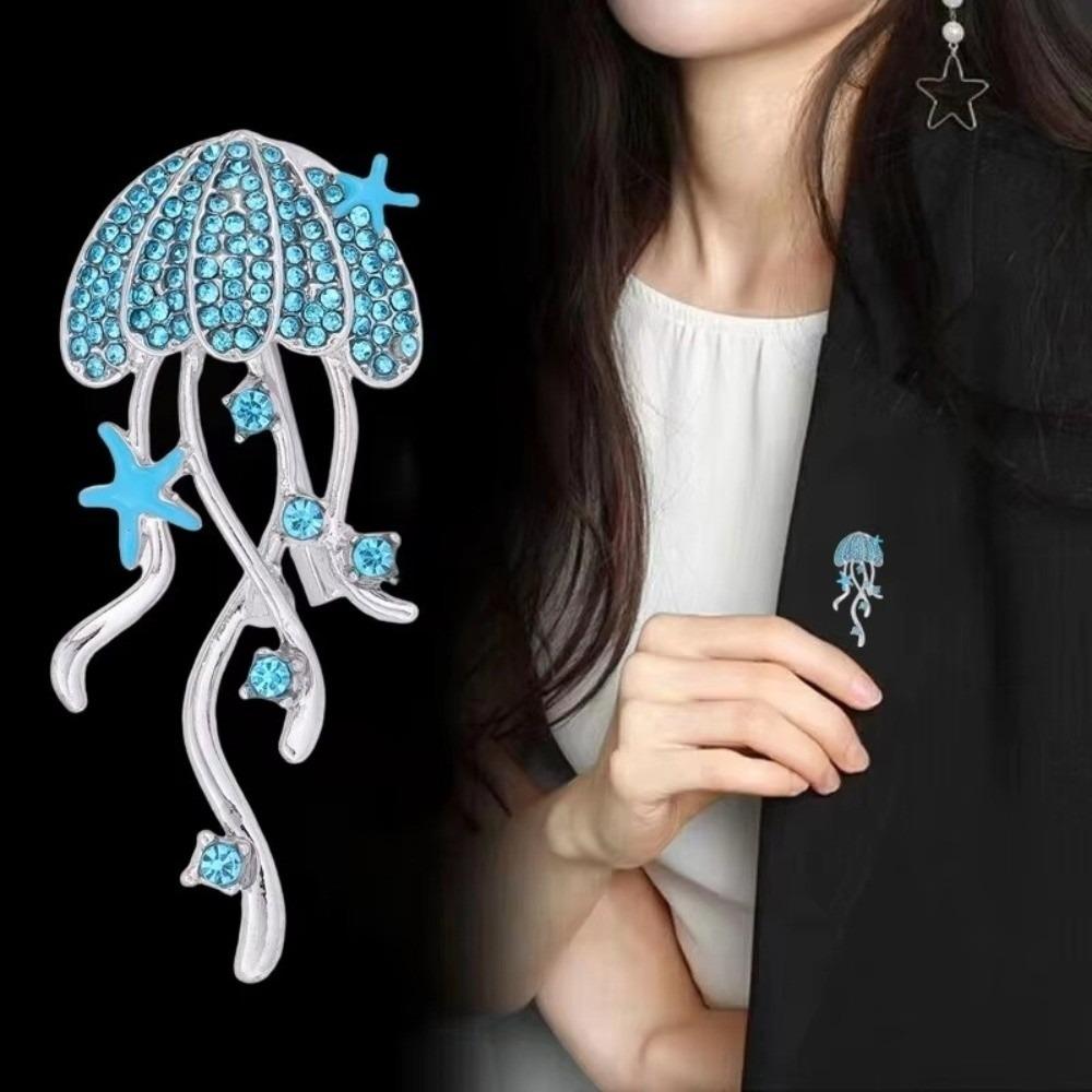 Sparkling Rhinestone Breast Pin Zinc Zinc Alloy Sea Life Pins New Jellyfish Brooches Women