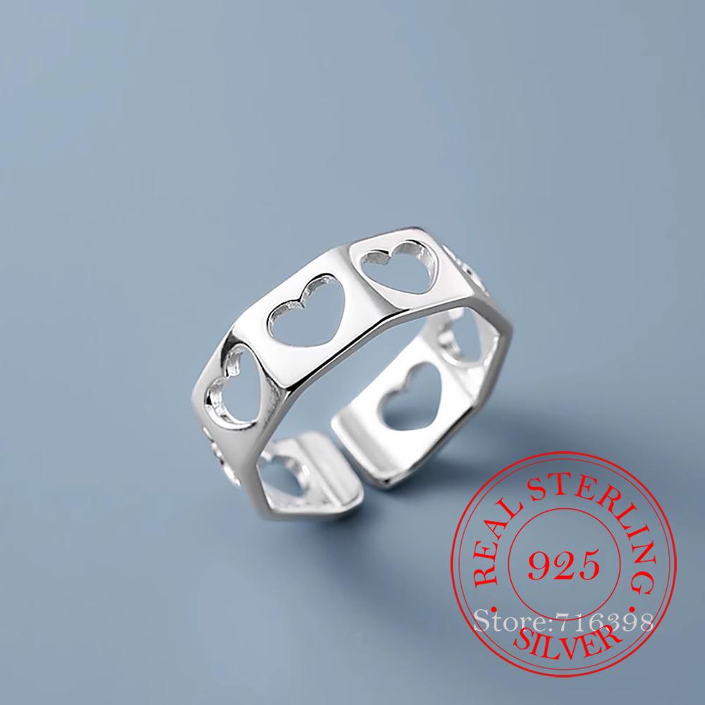925 Sterling Silver Jewelry Simple Hollow Love Heart Finger Rings for Women Wedding Party Jewelry For Girls Friend Gift