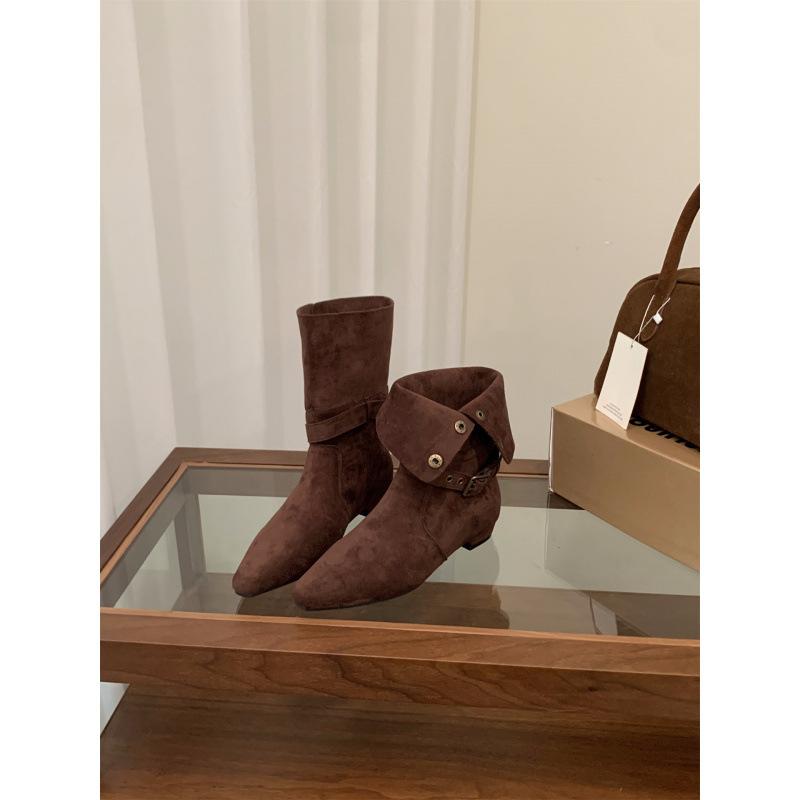 Винтажные ботильоны из замши на толстом каблуке в стиле вестерн, цвета хаки, женские ботинки 2025, весенне-осенние ботинки, квадратные ботинки-мартины