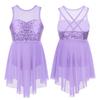 Kids Girls Sleeveless Irregular Hem Lyrical Dance Ballet Leotard Dress Performance Costume
