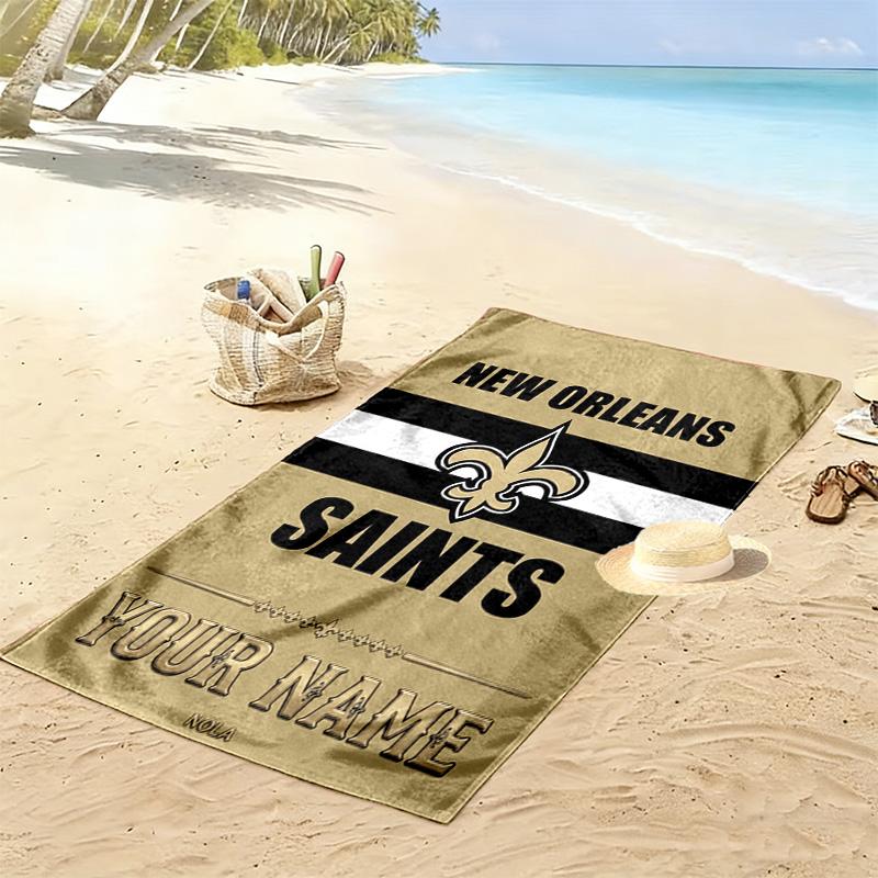 Name Custom New Orleans Saints Print Beach Towel, Large Soft Quick Dry Towel for Beach Camping Swimming