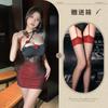 Dark Night Rose Sexy Spice Girl Perspective Mesh Neck Slim Pleated Hip Wrap Skirt Sex Underwear