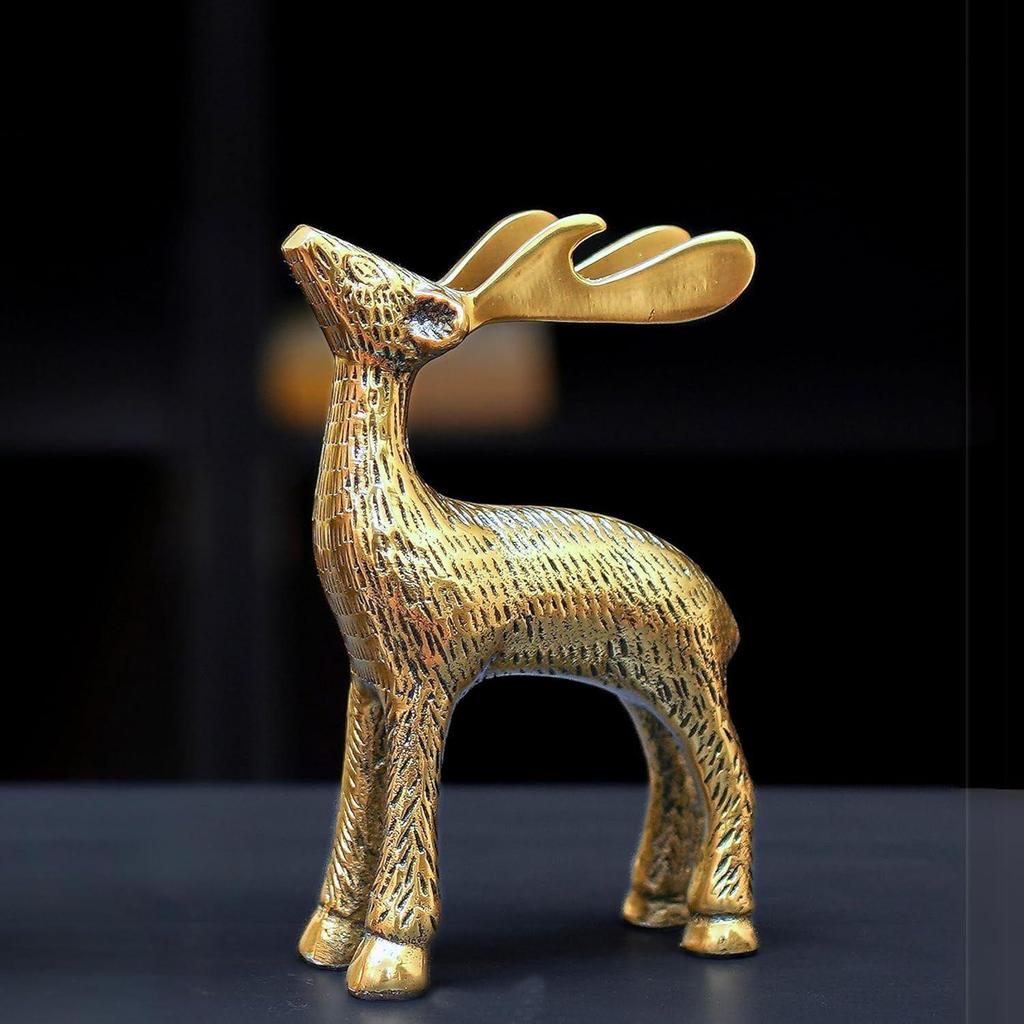 Антикварная Золотая Алюминиевая Рождественская Фигурка Статуэтка Оленя 1 шт. | Статуэтка Оленя для Столешницы, Книжной полки, Рабочего стола, Шкафов, Дня Святого Валентина