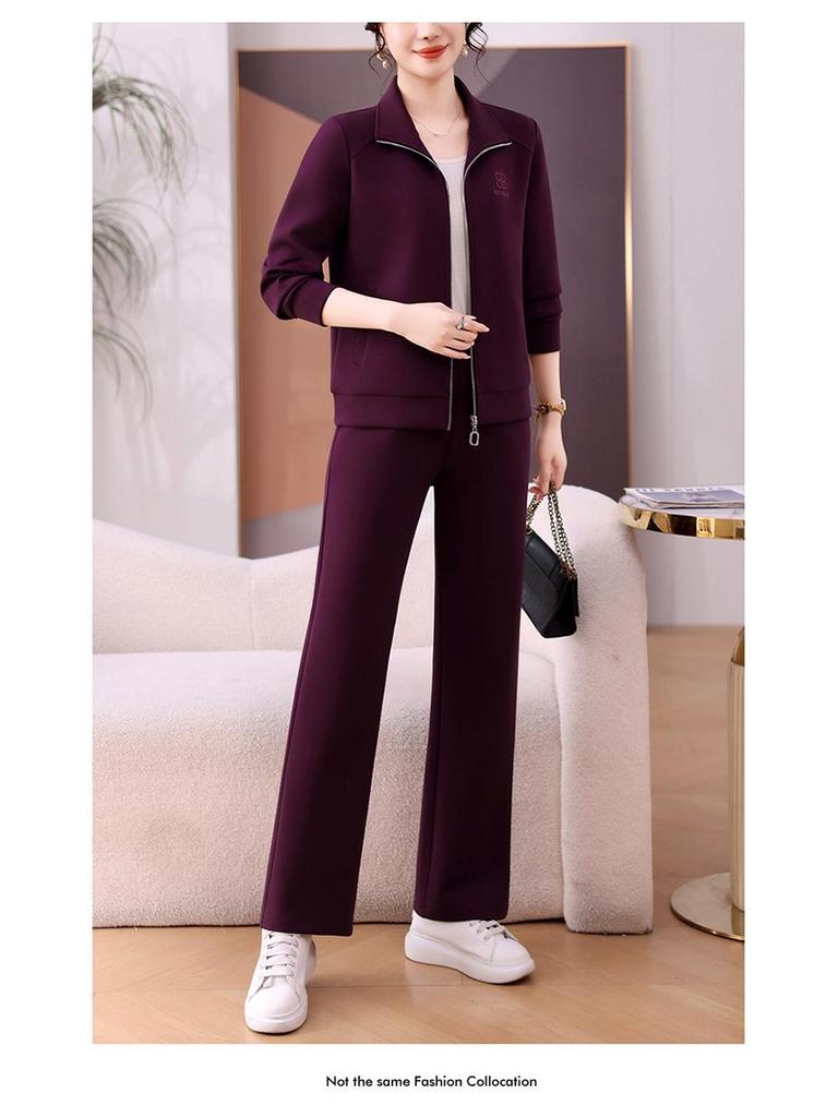 Женский модный костюм-двойка: Куртка с длинным рукавом и брюки широкого кроя для весны и осени