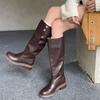 Осенне-зимние женские рыцарские сапоги с голенищем, резиновая мягкая подошва, новые однотонные, на среднем каблуке, больших размеров, женские сапоги, новые высокие сапоги женские