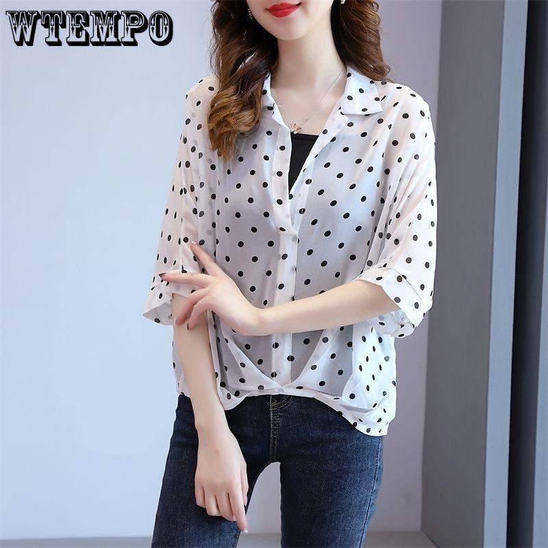 Летняя женская шифоновая рубашка, модный асимметричный пуловер, рубашка из двух частей, шифоновый топ с рукавами «летучая мышь»