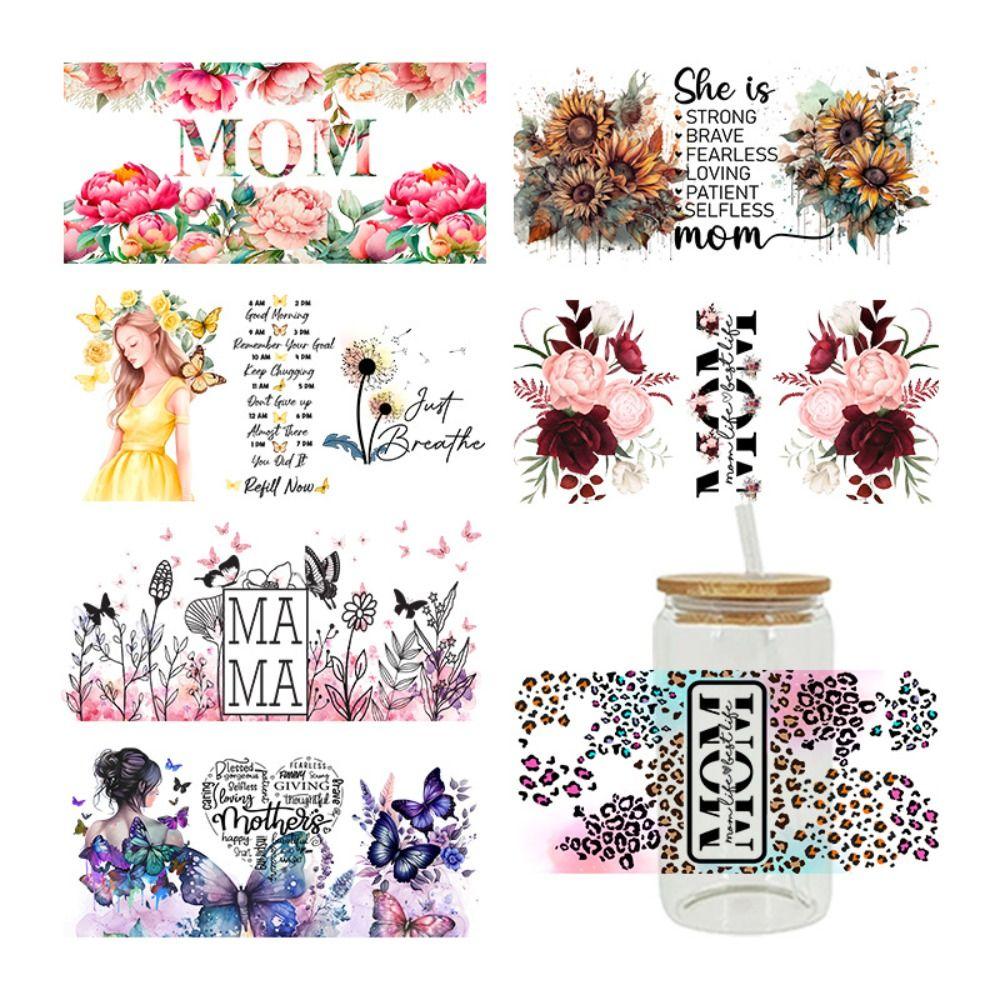 Утюг на чашку обертывания цветок мама печатные переводные наклейки на чашки УФ DTF переводная наклейка 16 унций стеклянные чашки