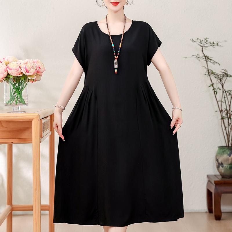 Элегантное женское летнее платье больших размеров, винтажная одежда, однотонные, с коротким рукавом, свободные длинные платья