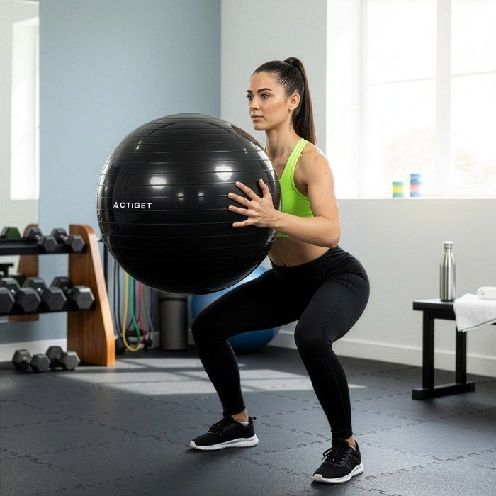 ACTIGET Ballon de fitness 75 cm pour exercices de pilates et de yoga avec pompe, gymnastique, noir