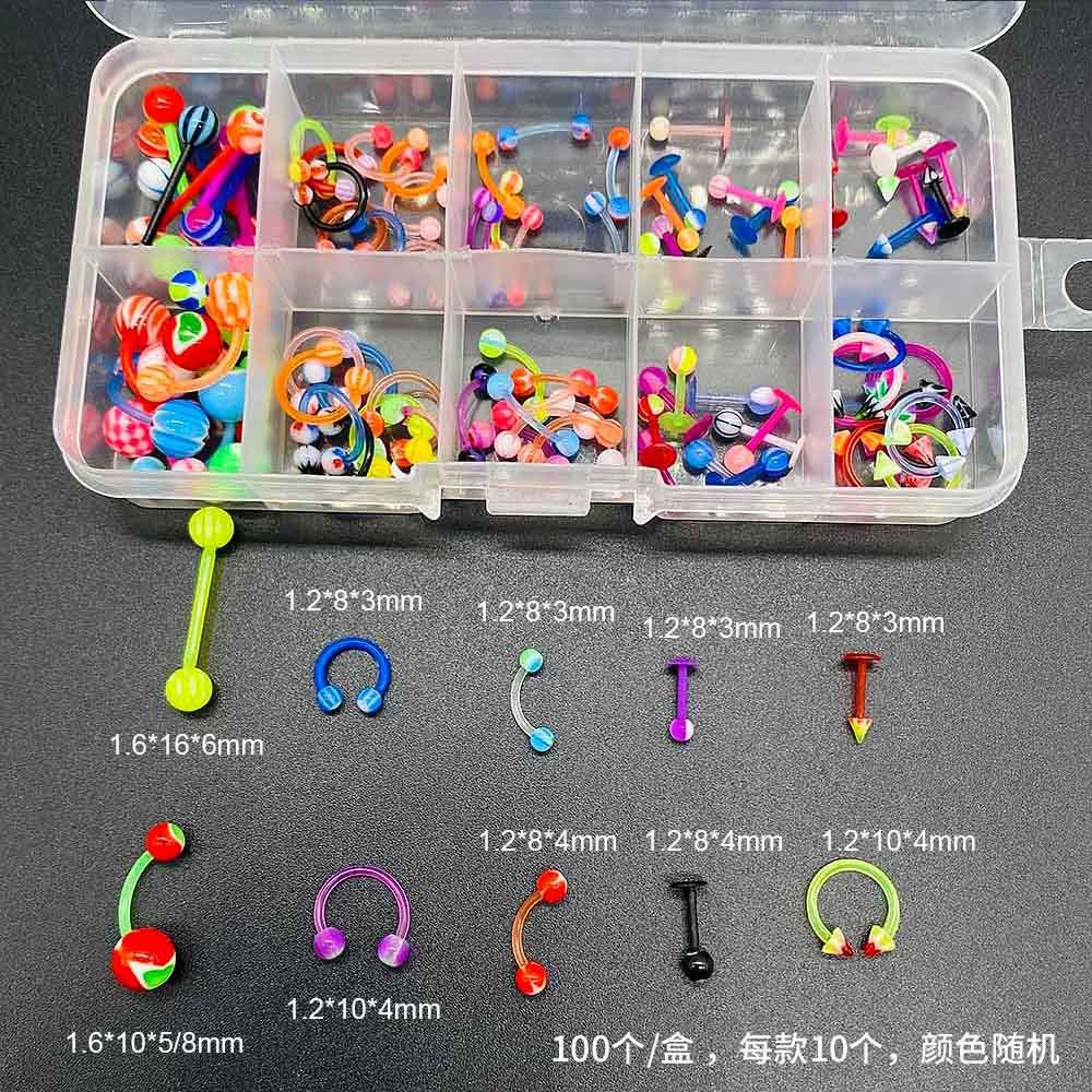 1Set Piercing accessory set - stainless steel nose ring, acrylic candy-shaped soft rod, body piercing accessory