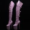 Экстремальные 8-дюймовые высокие каблуки (9см) Высокие сапоги до бедра на шнуровке спереди, туфли до бедра с боковой молнией, туфли для танцев на пилоне