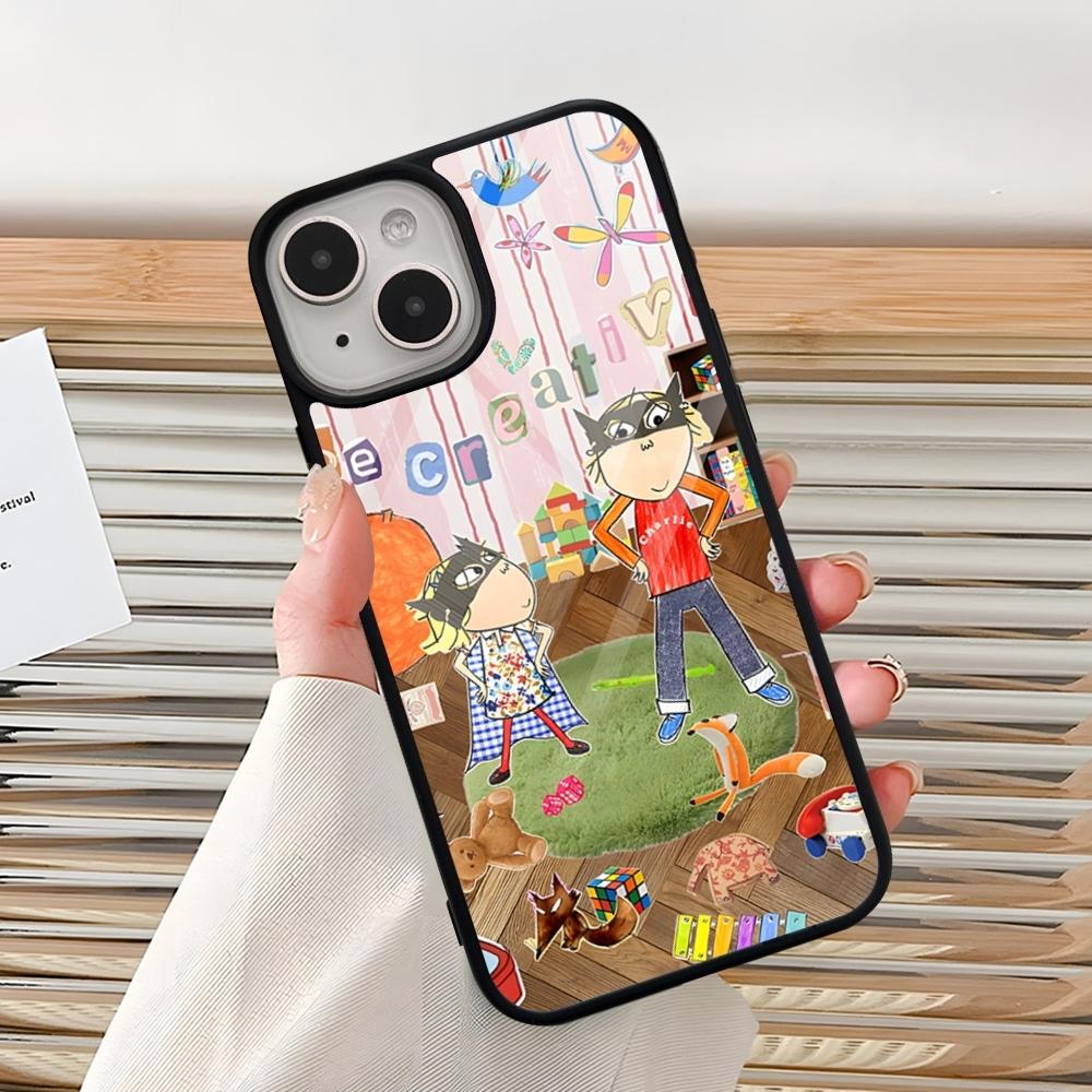 Мультяшный чехол C-CHARLIE AND LOLA для iPhone 15 Pro Max 14 12 11 13 Mini 16 8 7 Plus X Xs XR, задняя крышка PC+TPU