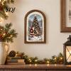 Retro Holiday Gift for Family Vintage Arched Wooden Photo Frame with Christmas Illustration, Distressed Wall Art Decor Desktop And Mantel Display,