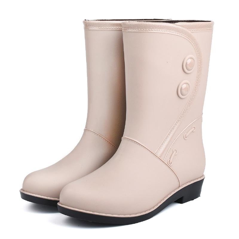 Fashion 2024Fashion Plush Rain Shoes for Women Warm High Tube Rainboots Winter Solid Color Low-heel Non-slip PVC Rubber Shoes