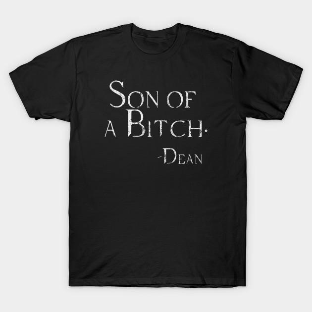 Asian Size Men Black Print T-shirt Distressed Son Of A Bitch Dean T-Shirt No-Cut Heat Transfer Print Cotton Tshirt