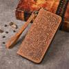Crazy Horse Leather Long Wallet Men's Card Bag Retro Embossed Zipper Multi Card Holder Purse