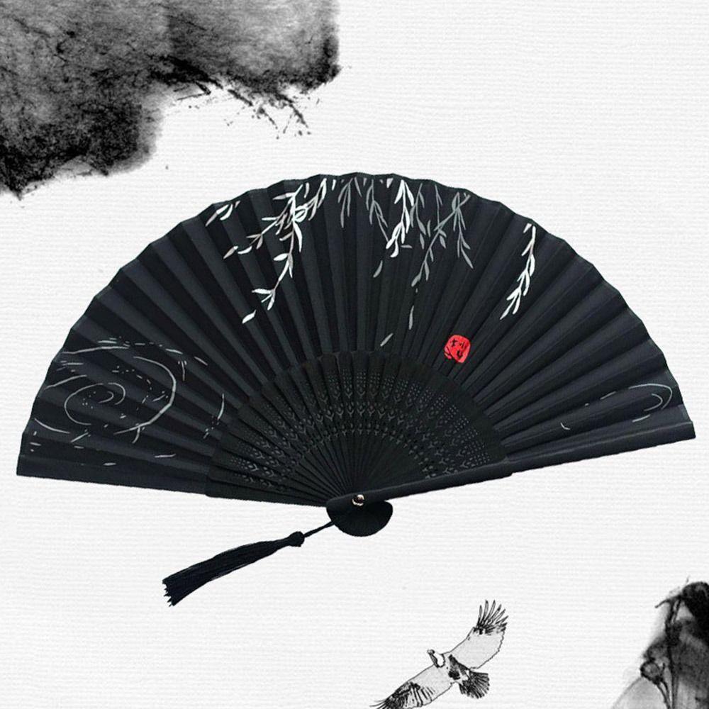 Красочный складной веер в винтажном стиле с бамбуковым черенком, классический танцевальный веер, украшение для дома