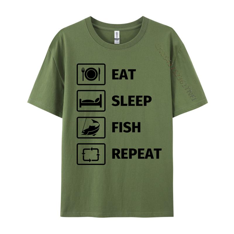 Eat Sleep Fish Repeat TShirt Man Newest Funny Tops  Tees NEW YEAR DAY Cotton T Shirts Customized TeeShirt