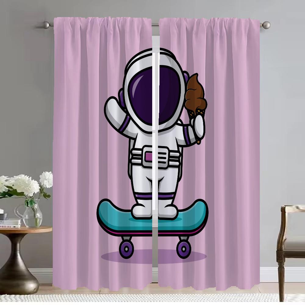 Modern Living Room Curtains 2 Pieces Astronaut Cartoon Home Interior Curtains for Camera Shades Partition Tulle for Bedroom