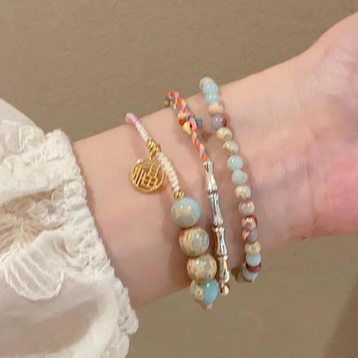 2025 Popular Retro Hand-Woven Chinese Bracelet: Women's Stone Mountain Jewelry