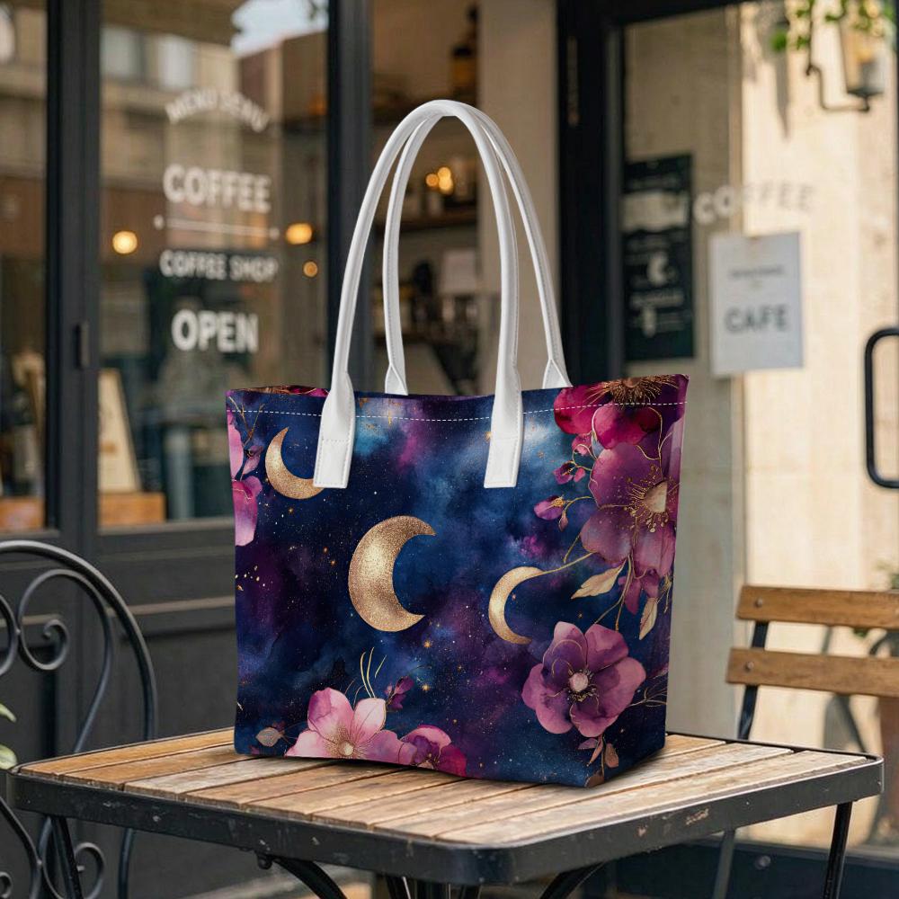 Moon Floral Printed Shoulder Bag Fashion Casual Tote Bag for Daily Use