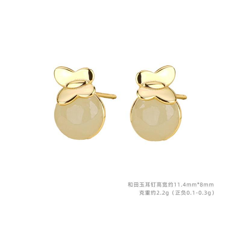 Sterling Geometric Jade Earrings Women Vintage Minimalist Stud Natural Hetian