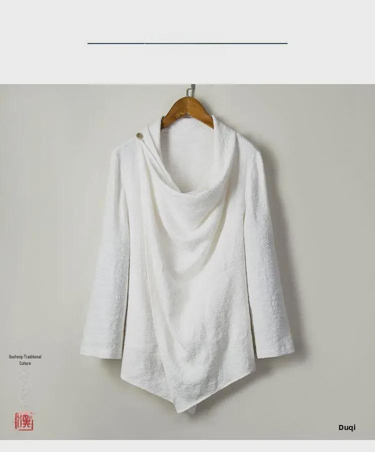 Мужская ветровка буддийского ханьфу весна/осень: Даосский халат средней длины из хлопка и льна