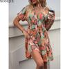 MODIQUE 2025 Summer Plus Size New Women's Sexy Casual Floral Printing Short Dress Ladies X-Line Hot V-Neck Dress