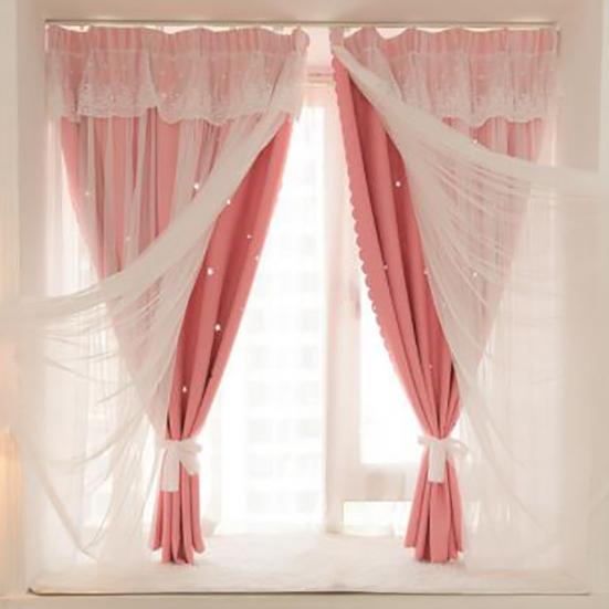 2 шт. готовые шторы в стиле принцессы Ins затемняющие занавески для спальни с крючками, ажурные тканевые занавески со звездами, марлевые занавески на эркер