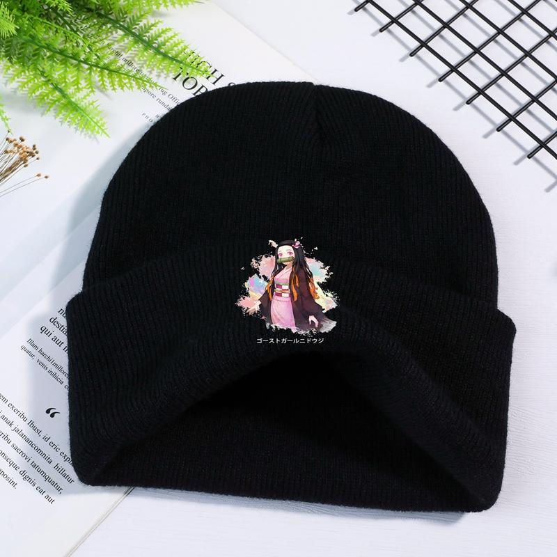 Вязаная шапка в стиле аниме для женщин, унисекс, шапки Skullies, зимняя шапка из полиэстера, камадо, незуко, Devil's Blade, повседневные шапки