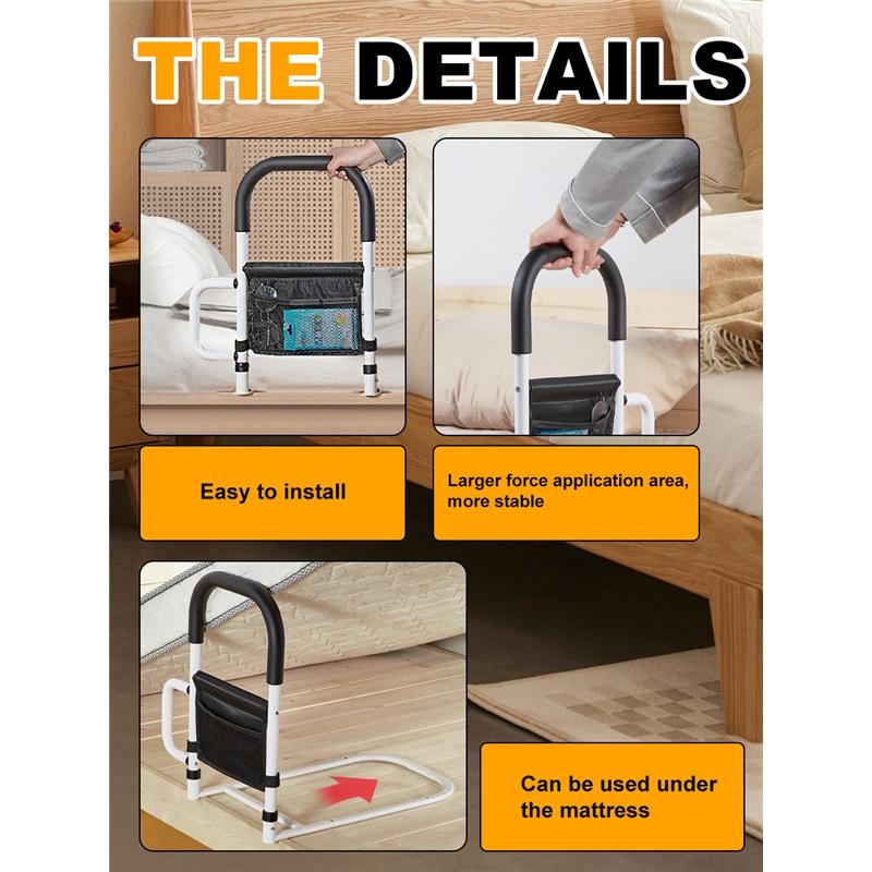 Регулируемая прикроватная ручка безопасности с карманом для хранения, ручка-опора против падения для пожилых людей, людей с ограниченными возможностями и беременных женщин, подходит для большинства кроватей