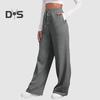 Women Fall Winter Pants Drawstring Elastic Waist Wide Leg Loose Soft Solid Color Pockets High Waist Soft Breathable Full Length Sports Trousers Yoga