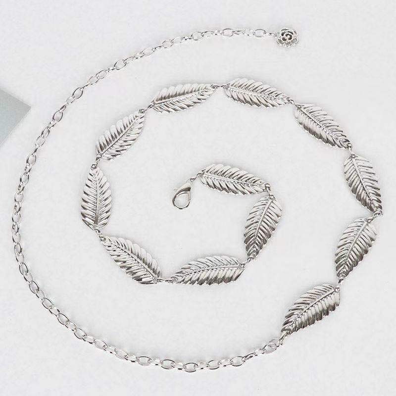 Женский простой декоративный тонкий ремень, универсальное платье с большими металлическими листьями и модный маленький ремень-юбка