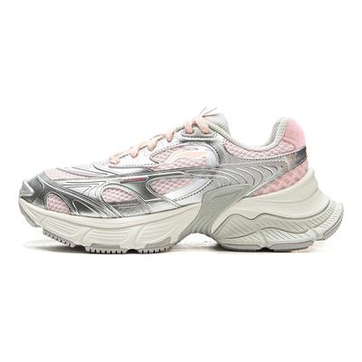 Li Ning Xingji Амортизирующие износостойкие дышащие низкие массивные кроссовки женские серебристо-белые розовые AGCV354-3