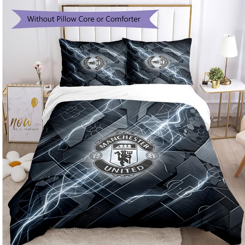 Manchester United Pattern Printed 3PCS Bedding Set Soft Skin-Friendly Washable Duvet Cover & Pillowcases Set All Season Bedroom