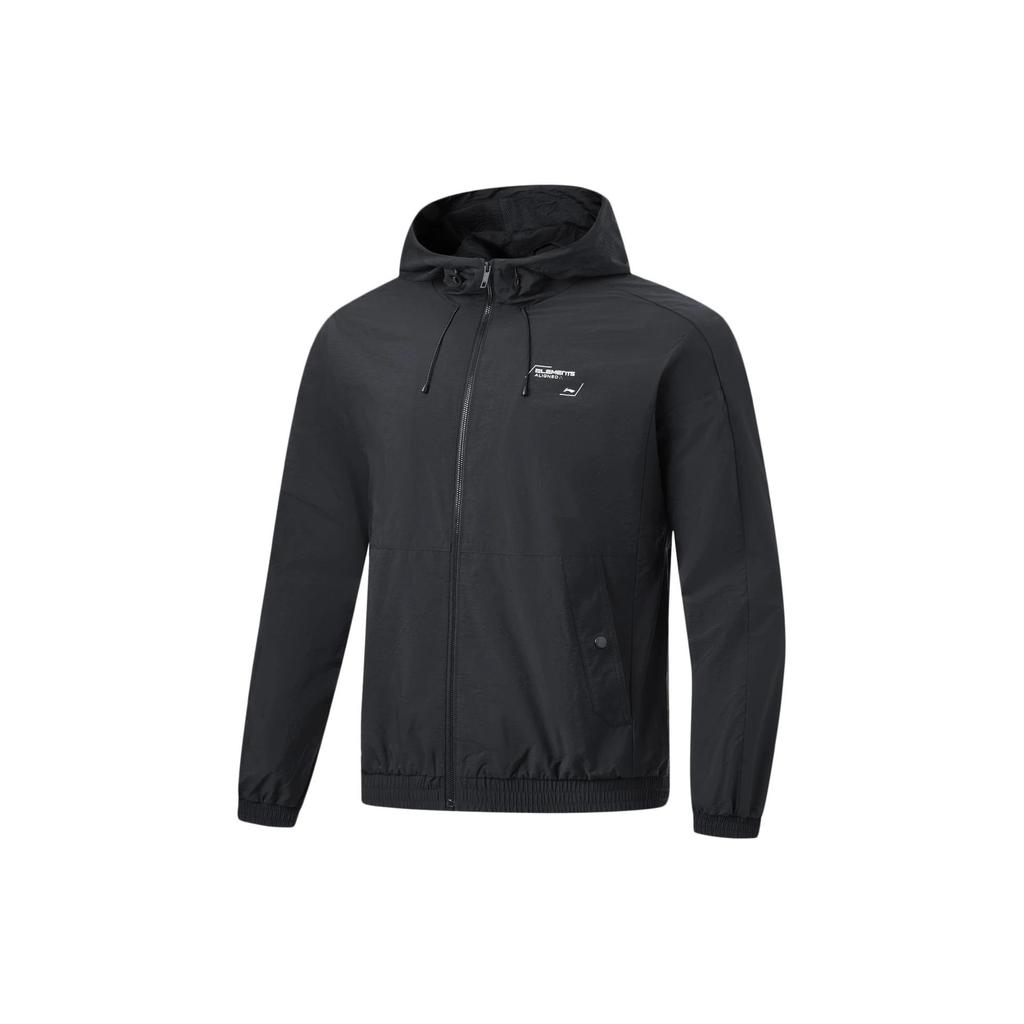 Li Ning Fitness Series Letter Print Hooded Water-Resistant Loose Sports Jacket Men Jacket Black AFDU061-1