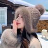 Зимняя шапка из искусственного меха лисы для женщин - толстая теплая вязаная шапка-ушанка, ручная стирка, смесь хлопка, не растягивается