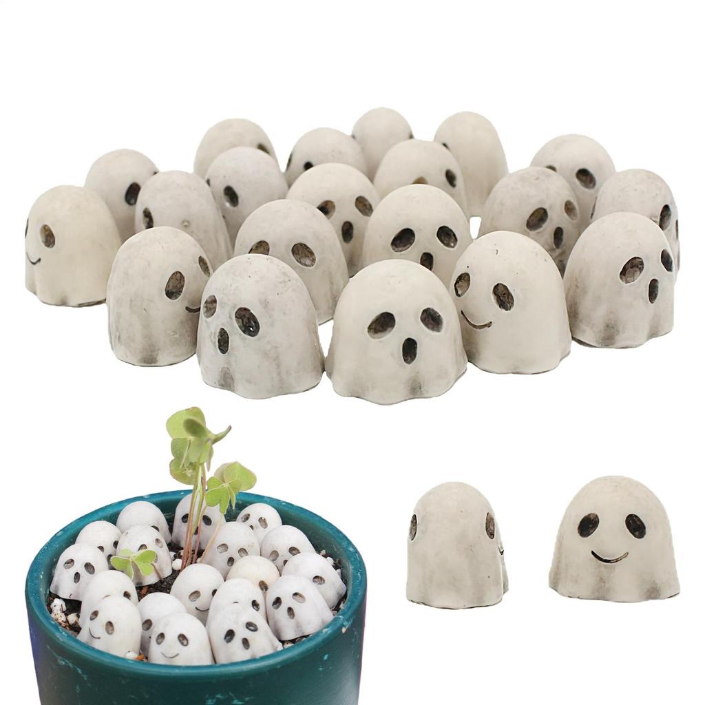 20 Pieces Mini Halloween Ghost Statues Resin Spooky Miniature Landscape With Various Expressions For Vase Filling DIY Potted