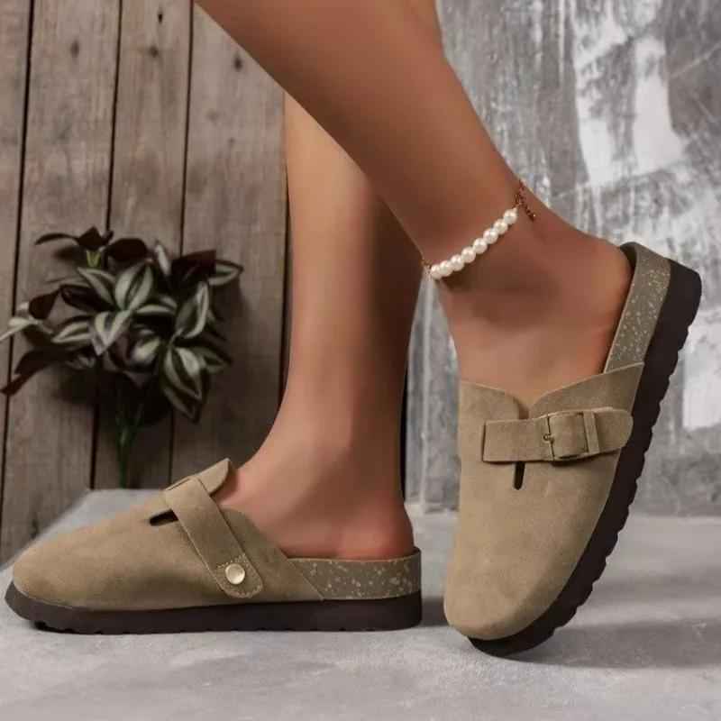 Cork Suede for Women Cork Slippers Summer Cork Sandals Fashion Beach Slides Classic Mules Clogs Baotou Shoes Women Sneakers