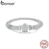 925 Sterling Silver Rose Basic Bracelet Hollow-out Wide Band Chain Platinum Plated for Women Valentine's Day Gift